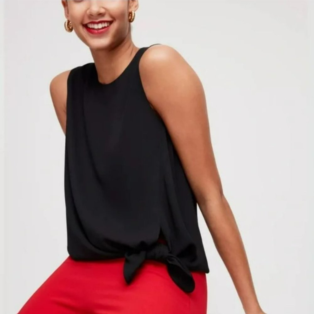 Babaton Hopkins Asymmetrical Sleeveless Black Blouse‎ Tie-front Top Size M